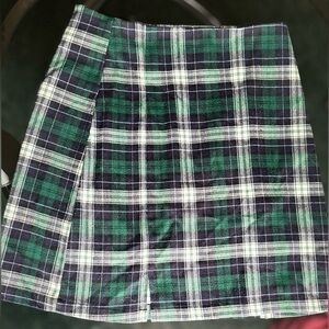 Plaid Green & Navy Blue High-Rise Women’s Fitted Skirt